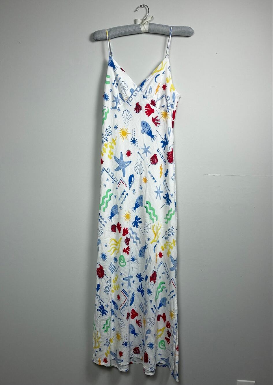 SO Sz Large Maxi Dress White Nautical Ocean Fish Starfish Seashell Summer Beach
